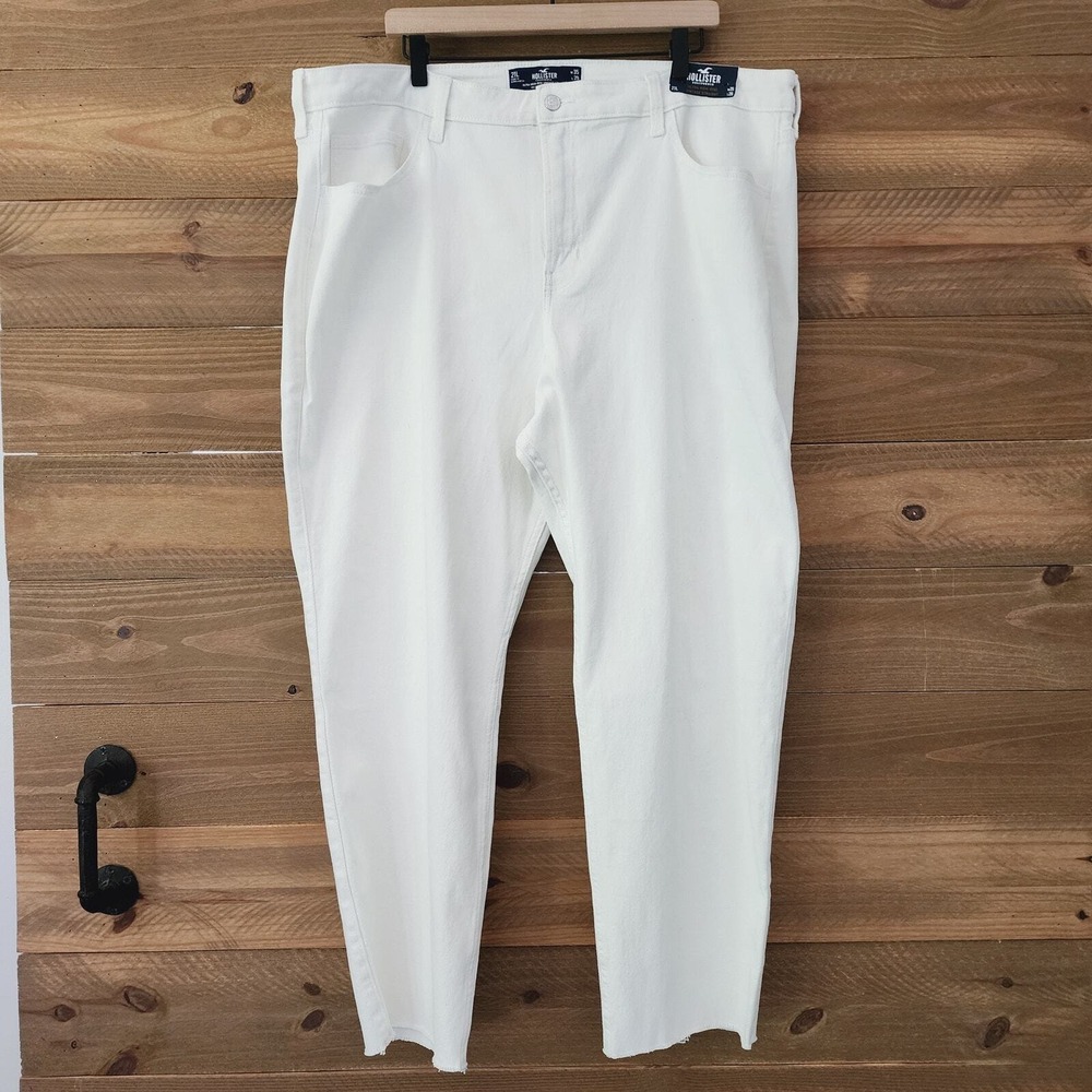 Hollister Vintage Straight Jeans White Ultra High-Rise Raw Hem Women 21L W35 L29